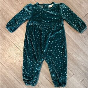 Teal Polka Dot Velvet Baby Romper